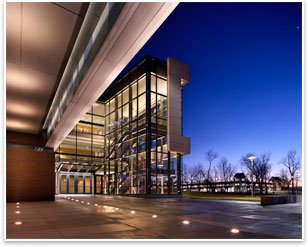 the a and t campus at night