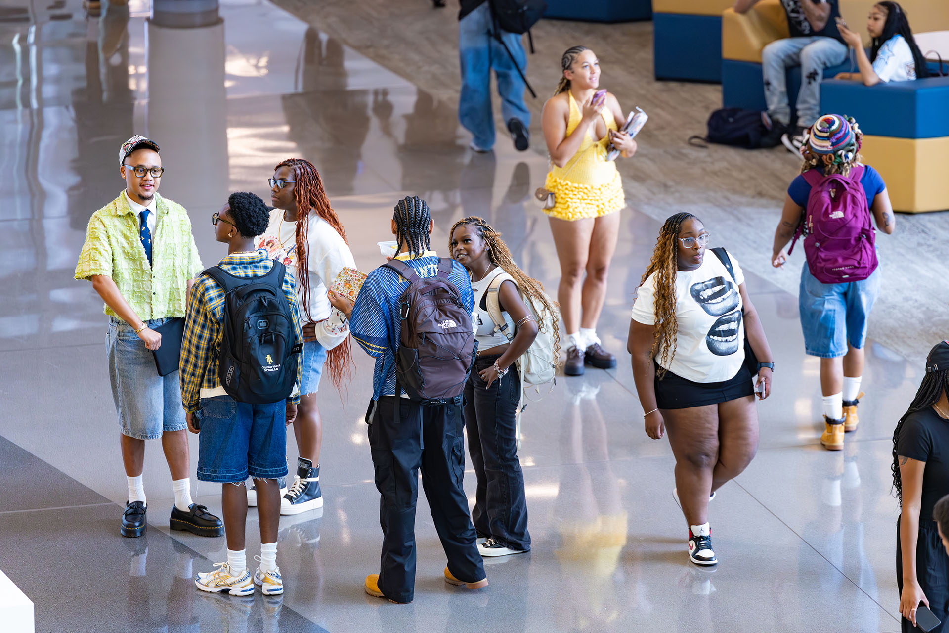 Students talking in the Student Center Lobby