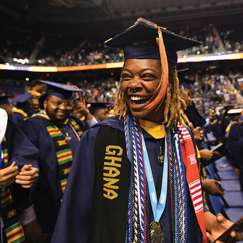 A student is celebrating during graduation