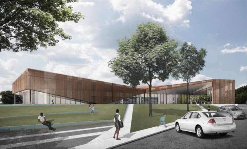 Exterior rendering of the Urban and Community Food Complex