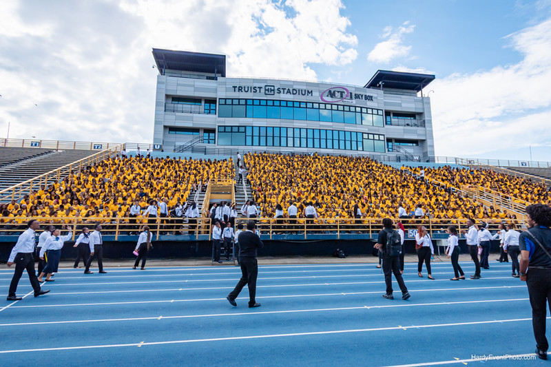 Fall 2025 first year students sitting in stadium for class picture