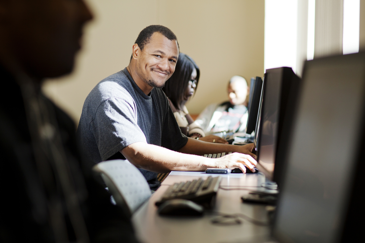 student working at computer